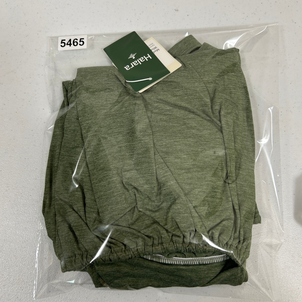 Halara Heather Green Halter Twist Back Jumpsuit Pockets Size L NWT - Picture 11 of 11
